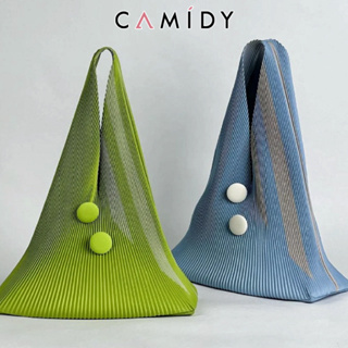 Camidy กระเป๋าจีบทรงไทยรุ่นใหม่ ins niche rhombus Triangle Contrast Color Organ Bag กระเป๋าสะพายไหล่แบบพกพาลายตารางหมากรุก