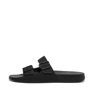 FITFLOP iQUSHION MENS TWO-BAR BUCKLE SLIDES รองเท้าแตะ ฟิตฟลอป ผู้ชาย แท้ สีดำ GS9-001