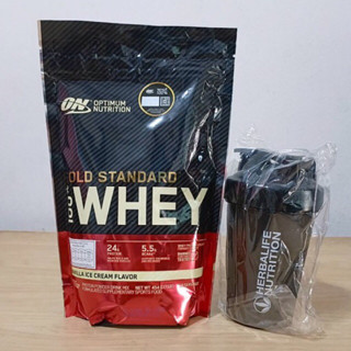 Optimum Nutrition Gold Standard Whey Protein 1lbs+แถมแก้วมีลูกกลิ้ง