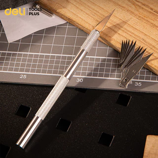 Deli มีดอาร์ทไนท์ มีดแกะสลัก ด้ามจับอลูมิเนียม คมบาง น้ำหนักเบา ใบมีด SK5 ฟรี 10 ใบมีด Carving Knife