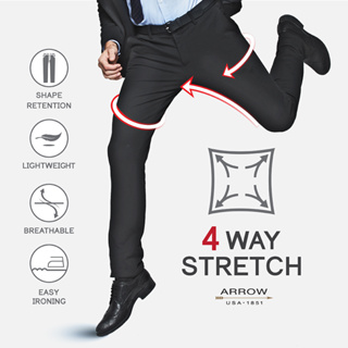 ARROW กางเกงสแล็คEasy Move 4 Way ยืดได้ทุกองศาใส่สบายทุกการเคลื่อนไหว ทรง Slim fit  (MECS810-BL)