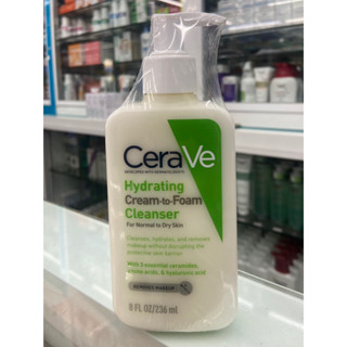 *แพคเกจใหม่*เซราวี ครีมทูโฟม CERAVE HYDRATING CREAM TO FOAM CLEANSER 236ML ฉลากไทย แท้ exp.4/5/26