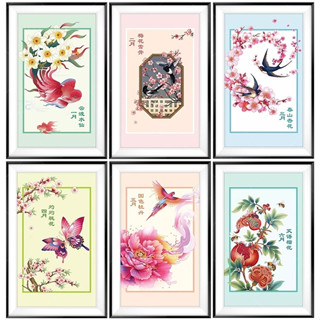 (มี 12 ลาย) ครอสติชพิมพ์ลาย ดอกไม้ นก ปลา กระต่าย ผีเสื้อ นกกระเรียน (flower bird fish rabbit crane Cross stitch kit)