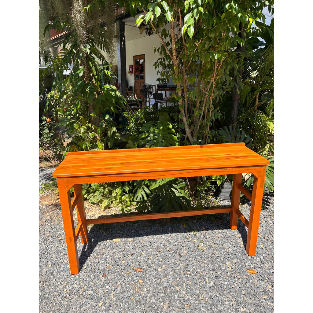 โต๊ะบาร์ยาว สีสัก ขนาด 40*140สูง75cm. โต๊ะยาว โต๊ะอเนกประสงค์ บาร์ยาวงานไม้สักแท้