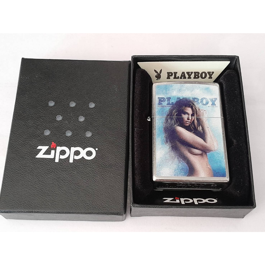 ZIPPO 207  PLAY BOY  DECEMBER 2014   STREET CHROME COLOR IMAGE  สีเงินผิวโครเมี่ยมลายแบบสกรีนรูปหน้า