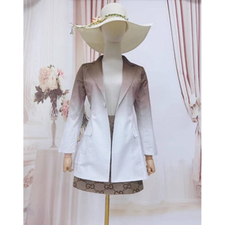 เซ็ทสูททูโทนน้ำตาล-ขาว เสื้อสูททูโทน+กระโปรงสั้นผ้าทอลายแบรนด์สวยหรู เรียบหรูดูแพง Size S-2XL 💕งานป้าย Chalita 💕