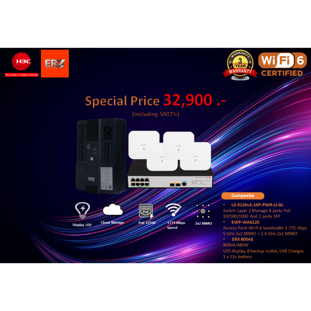 Pack Promotion Wifi6  H3C LS-5120v3-10P-PWR-LI-GL+H3C EWP-WA6120+UPS ERX 800AE