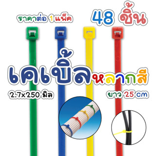 สายรัดเคเบิ้ลไทร์ เคเบิ้ล สายรัดของ เคเบิ้ลไทร์ แบบสี ขนาด 2.7 x 250 มม.คละสี 48 เส้น ต่อ ถุง สายรัดพลาสติก WN