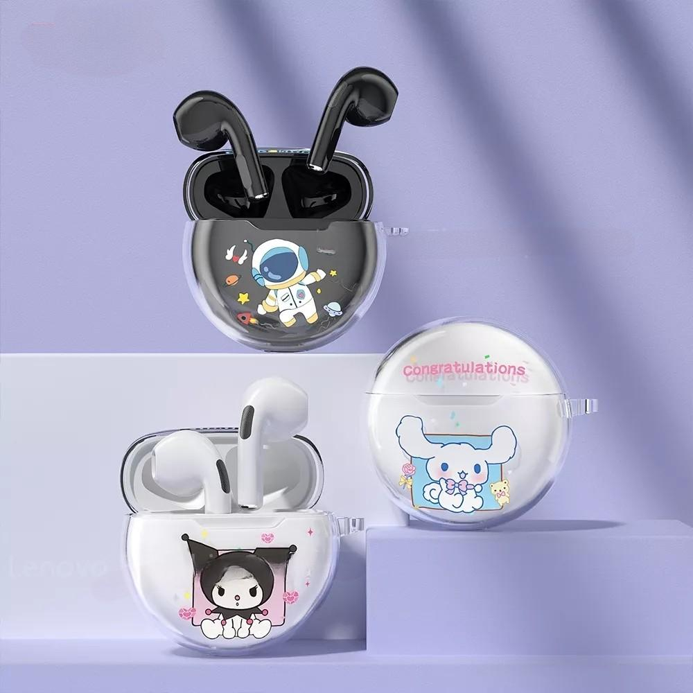 หูฟังไร้สายเชื่อมต่อบลูทูธ สีดำ สีขาว หูฟังพร้อมเคสใสลายการ์ตูน