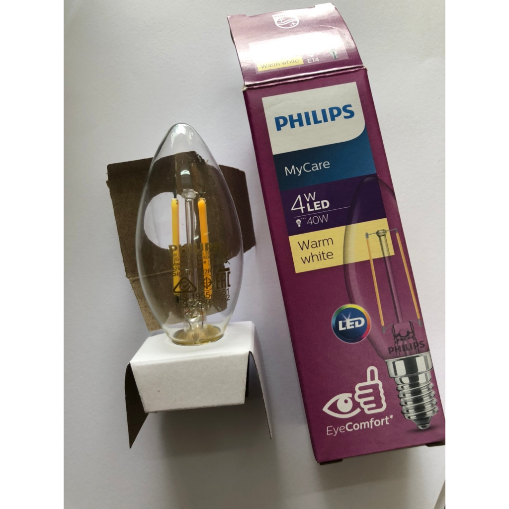 หลอดไฟLED ฟิลิปส์ ทรงจำปา Mycare Amber 4W /2W ขั้วE14 Warm White **ส่งด่วนเคอรี่**