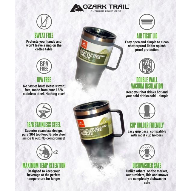 [พร้อมส่ง] แก้วน้ำสแตนเลสหูจับเก็บอุหภูมิ เก็บน้ำแข็งได้นาน 6 ชั่วโมง Ozark trail 30oz tumbler handl