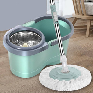 ชุดถังปั่น + ไม้ถูพื้น Spin Mop พร้อมผ้าม๊อบไมโครไฟเบอร์ สปินม็อบ ถังถูพื้น