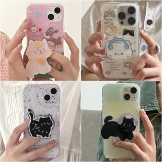 ✨NEW✨เคสไอโฟน 14 Pro Max 13 12 11 เคส for iPhone 13 แมว การ์ตูน ขาตั้งมือถือ พกง่ายๆ การป้องกันการตก Case