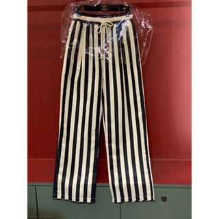 LOEWE STRIPE TROUSERS กางเกงขายาว ขาตรง ลายทาง กระเป๋าหนัง โลเอเว่