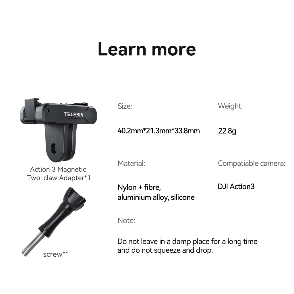 TELESIN Magnetic Two-claw Adapter for DJI ACTION 3/4 (OA-TPM-T04)