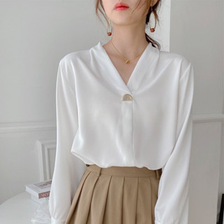 เสื้อผู้หญิงผ้าชีฟอง แขนยาว สไตล์เสื้อทำงาน ผ้าสวมใส่สบาย🧥💁‍…