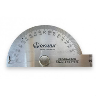 ไม้บรรทัดองศา จานวัดองศา Protractor สเตนเลส OKURA 0-180 ํ 0-10 CM