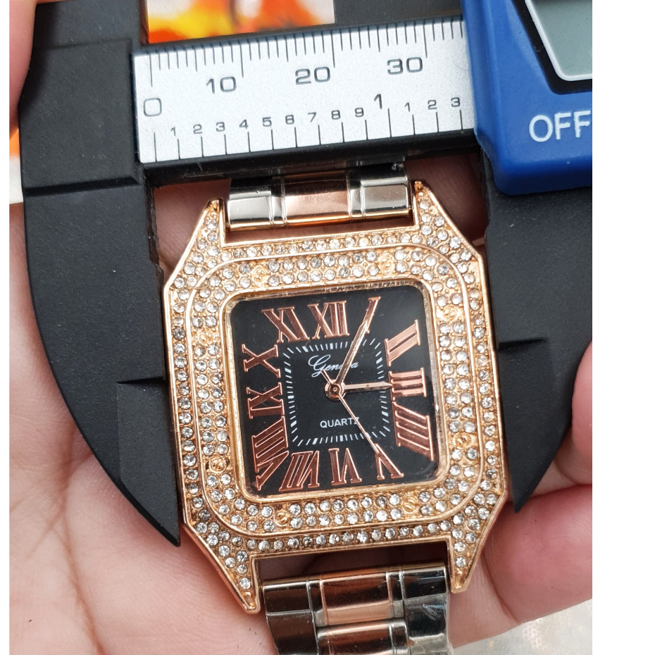 นาฬิกาผู้หญิง นาฬิกาแฟชั่น GENEVA  ( เจนีวา ) แบรนด์แท้   ทรงสี่เหลี่ยม ประดับเพชร ราคา ถูกที่สุด ดีลบีเคเค แกลเลอรีภาพที่ 8