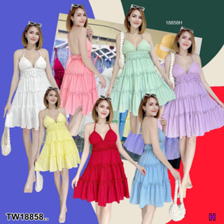 👗Pfashion [ส่งไวมาก🚛] P18858 มินิเดรส แขนกุด มีสายผูกคล้องคอ ..