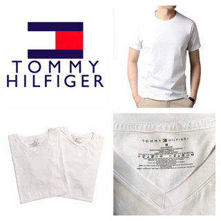 Tommy Hilfiger เสื้อยืดแขนสั้น สีขาว คอกลม/คอวี Size M