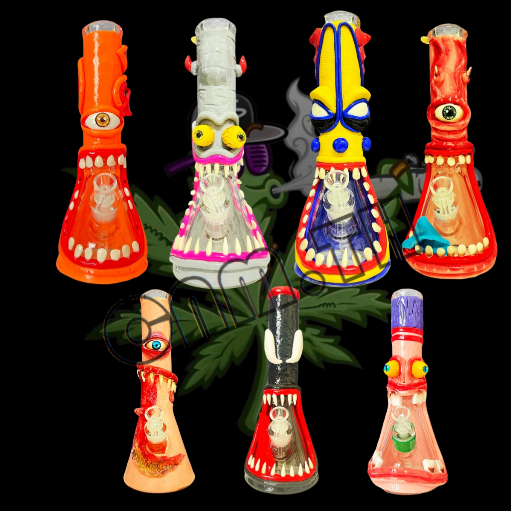 ส่งจากไทย บ้องแก้วสัตว์ประหลาด Glass Bong 35เชน/cm สมุนไพร สไตล์พื้นฐาน แกะสลักลายใบไม้บินอย่างดี สาย