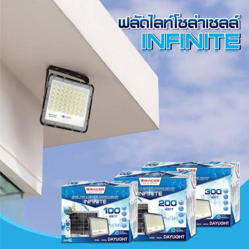 โคมโซล่าเซลล์ ฟลัดไลท์ RACER รุ่น MAX BEAM (100W, 200W, 300W) แสงขาว | แสงวอร์ม