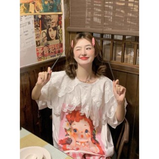 เสื้อเแต่งคอปก งานลูกไม้ฉลุได้ลุคสาวเกาหลี อันยองมาก🍬น่ารักมากๆค่ะสกรีนลายหน้าเต็ม คมชัด