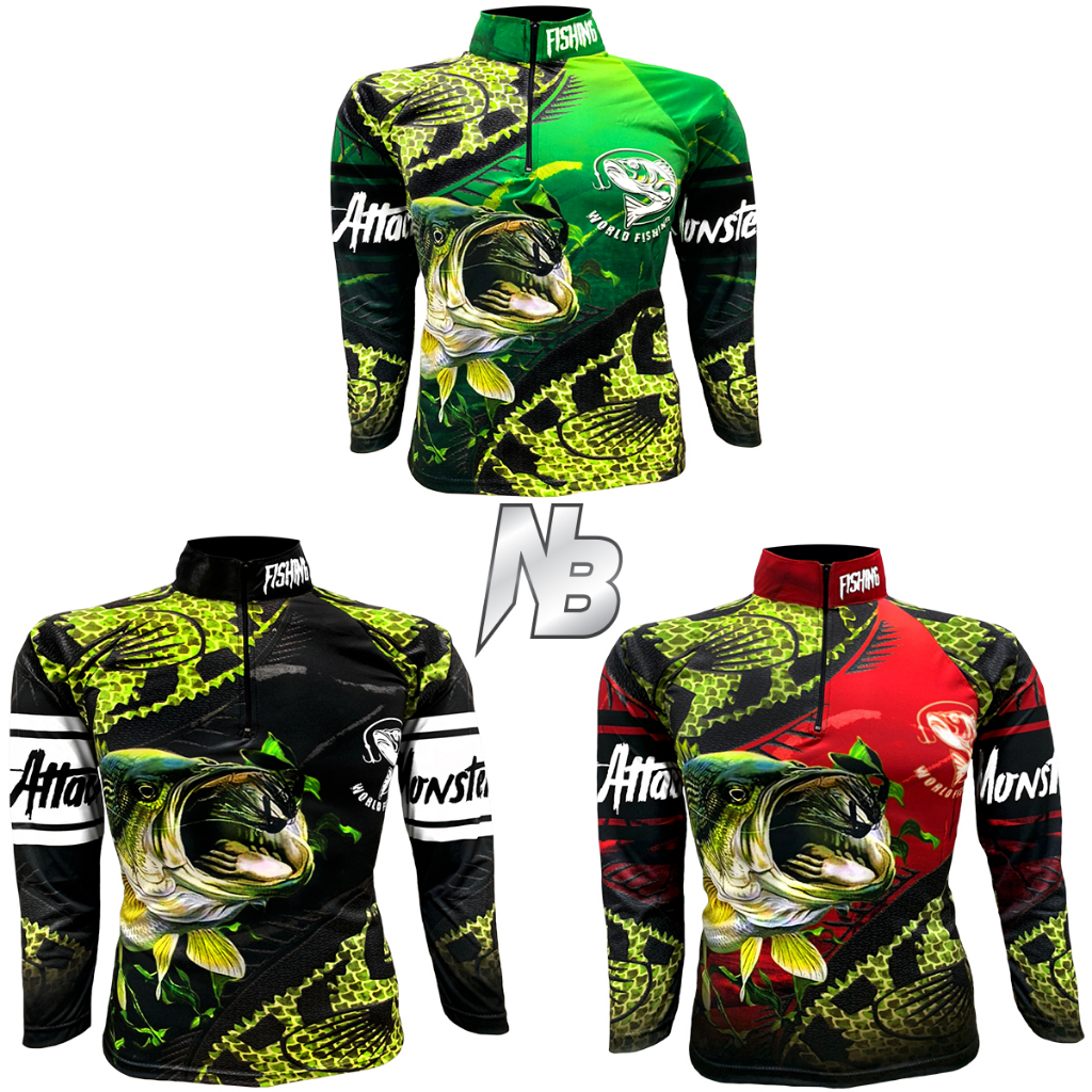 เสื้อตกปลา,ปั่นจักรยาน Set สี 20 Bass Monster Attack มีให้เลือก 3 สี (สินค้าพร้อมจัดส่ง) ป้องกันแสง UV