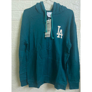 เสื้อฮู้ดซิบหน้า mlb la green M