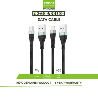 ROBOT  รุ่น  RKL100/ RKC100  สายชาร์จ Data Cable (iOS / Type-C)  สายชาร์จมือถือ 2 in 1  ชาร์จเร็ว PD Charge 18W ขนาด 100m