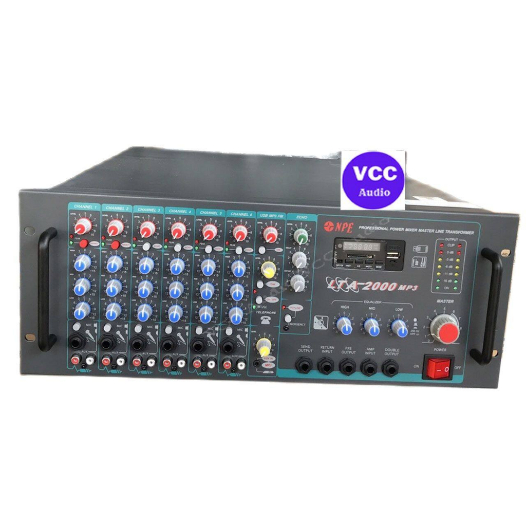 เพาเวอร์มิกเซอร์NPE LTA-2000MP3เป็นเครื่องขยายเสียงสำหรับงานเสียงตามสาย
