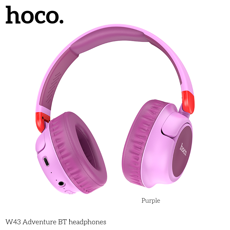 HOCO W43 หูฟังบลูทูธ BT 5.3 สีสันสดใส พับเก็บได้ ใส่สบาย คุณภาพดี HiFi Audio รองรับสาย AUX / TF Card แบต 25ชม เฮดโฟน hc3