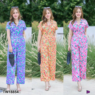 TW18854 Jumpsuit #สาอวบ จั้มสูทไหล่ล้ำคอปก