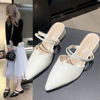 🎀ส่งจากไทย🎀รองเท้าส้นสูง หัวแหลม สายคาด หนังPUสวย คุณภาพดี น…