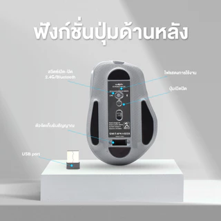 เมาส์ไร้สาย Ergonomic Mouse IWACHI i6 สีเทา ใช้งานได้หลายอุปกรณ์ เสียงคลิกเงียบ ไร้เสียงรบกวน