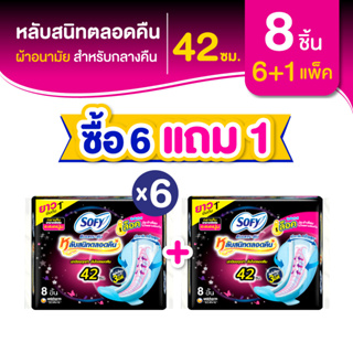 [ซื้อ 6 แถม 1] Sofy โซฟี หลับสนิทตลอดคืน ผ้าอนามัยสำหรับกลางคืน แบบมีปีก 42 ซม. จำนวน 8 ชิ้น (6 แพ็ค)