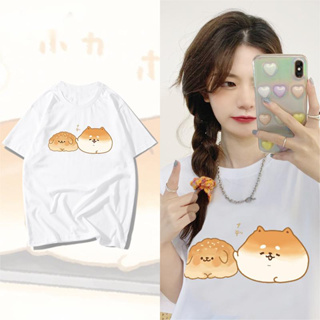 Bread dog T-shirt Shiba Inu Teddy แขนสั้นน่ารักผ้าฝ้ายชายและหญิงเสื้อยืด