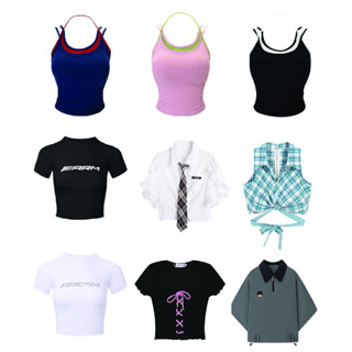 👻D-173👻เสื้อครอป Y2K สายเดี่ยวแบบใหม่ แขนยาว