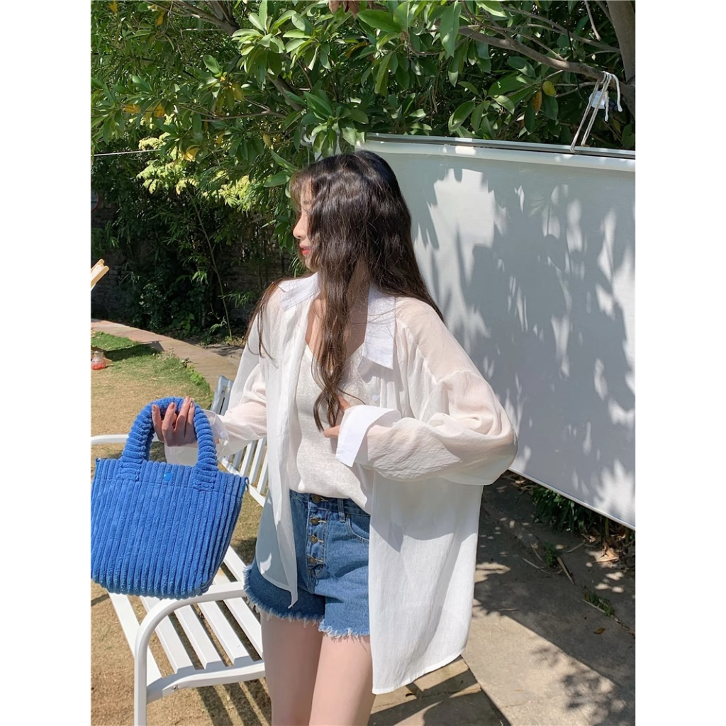 MCB12240 ใหม่เสื้อเชิ้ตทรงหลวม เรียบๆ มีกระเป๋าหน้า1ข้าง มี4สี คอปก เสื้อทำงานผู้หญิง ผ้าชีฟอง แบบบา