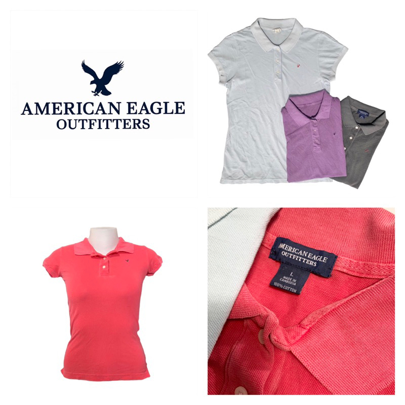 American Eagle (XX02) ตัดป้าย เสื้อโปโล ผ้าฟอก คอปก ผู้หญิง ผ้าบาง-ยืด
