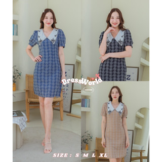 DW9366-DRESS WORLD - 9366 เดรสผ้าปักคอปกปัก(ทักแชทเช็คสต็อคก่อนสั่งซื้อ)