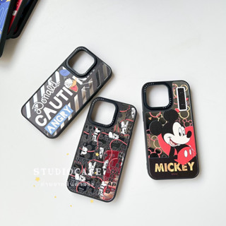 Mirror Case กระจกดำสกรีนการ์ตูน มิ้กกี้เมาส์ เคสกระจกเทียม เคสไอโฟนสำหรับรุ่น678/SE- 14 14plus 14pro 14promax