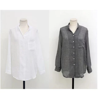 พร้อมส่งจากไทยเสื้อเชิ้ตแขนยาว ผ้าฝ้าย และผ้าลินิน แบบบาง ป้องกันแดด สําหรับผู้หญิง