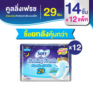 [ยกลัง] Sofy โซฟี คูลลิ่ง เฟรช ผ้าอนามัย สำหรับกลางคืน แบบมีปีก 29 ซม. 14 ชิ้น [สูตรเย็น]