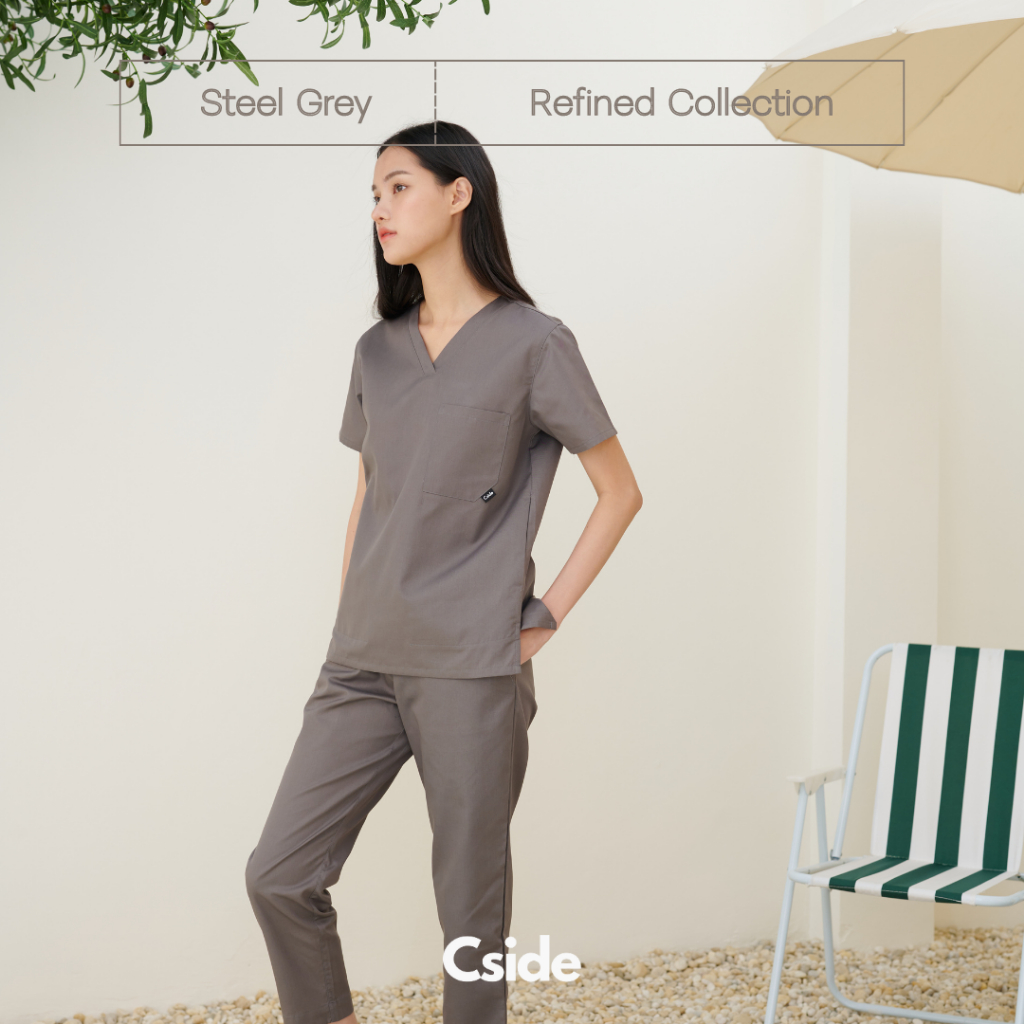 Cside Scrub - Refined Collection - Steel Grey - ชุดสครับคอวี Unisex - เซตเสื้อกางเกง