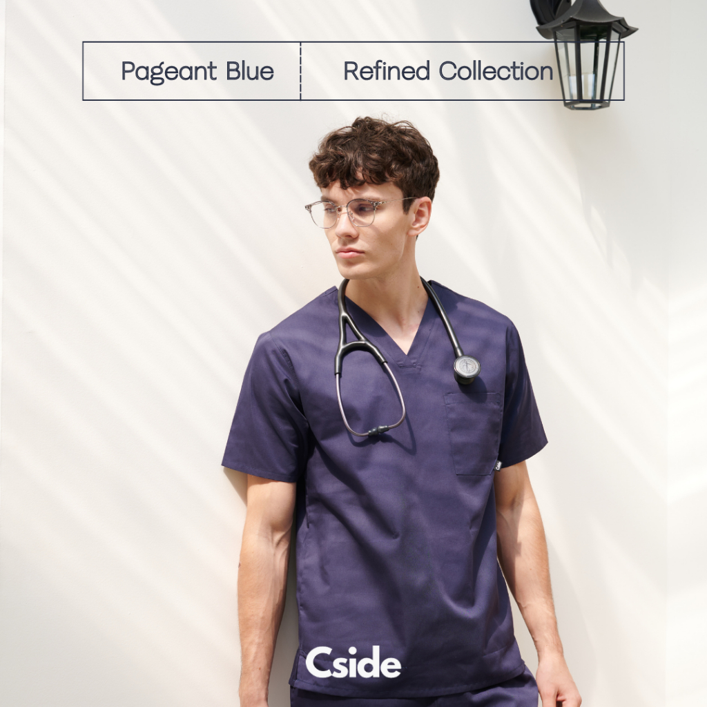 Cside Scrub - Refined Collection - Pegeant Blue - ชุดสครับคอวี Unisex - เซตเสื้อกางเกง