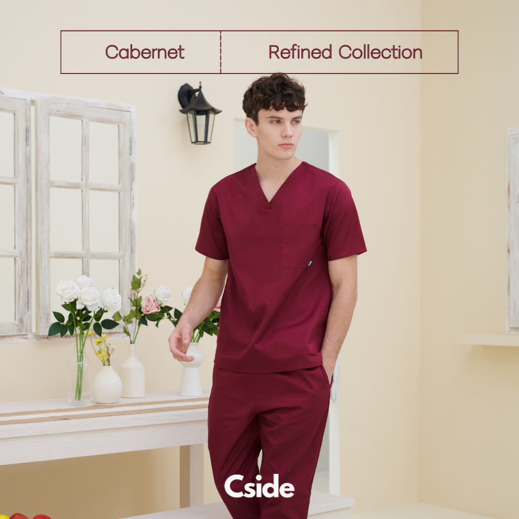 Cside Scrub - Refined Collection - Cabernet - ชุดสครับคอวี Unisex - เซตเสื้อกางเกง