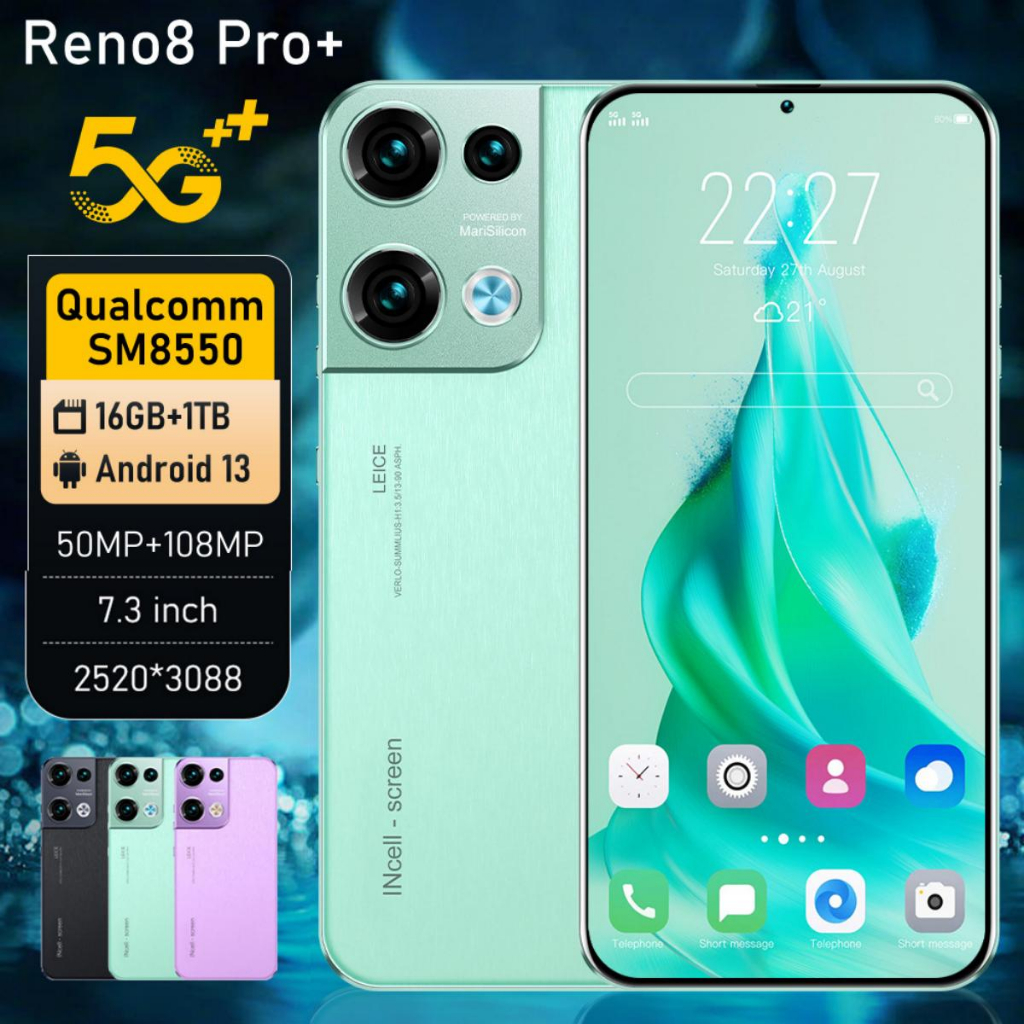 Reno8 Pro โทรศัพท์กล้องโทรศัพท์มือถือประสิทธิภาพสูง ram 4GB + 128GB 6.8 นิ้วหน้าจอโทรศัพท์ Android ราคาถูกพร้อมค่างวด