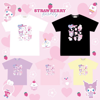 เสื้อยืดโอเวอร์ไซส์ ลาย Strawberry คุโร มายเม อก 44-46" ยาว 28" ป้าย Just a chill day