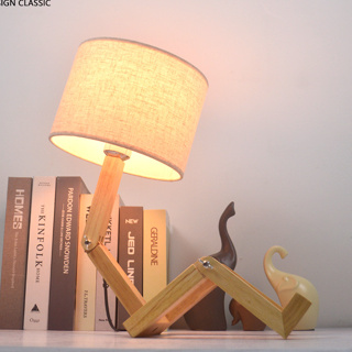 โคมไฟมินิมอล โคมไฟ LED โคมไฟหัวเตียง โคมไฟตั้งโต๊ะ ไม้เนื้อแข็งสำหรับห้องนอน Warm light (3W)